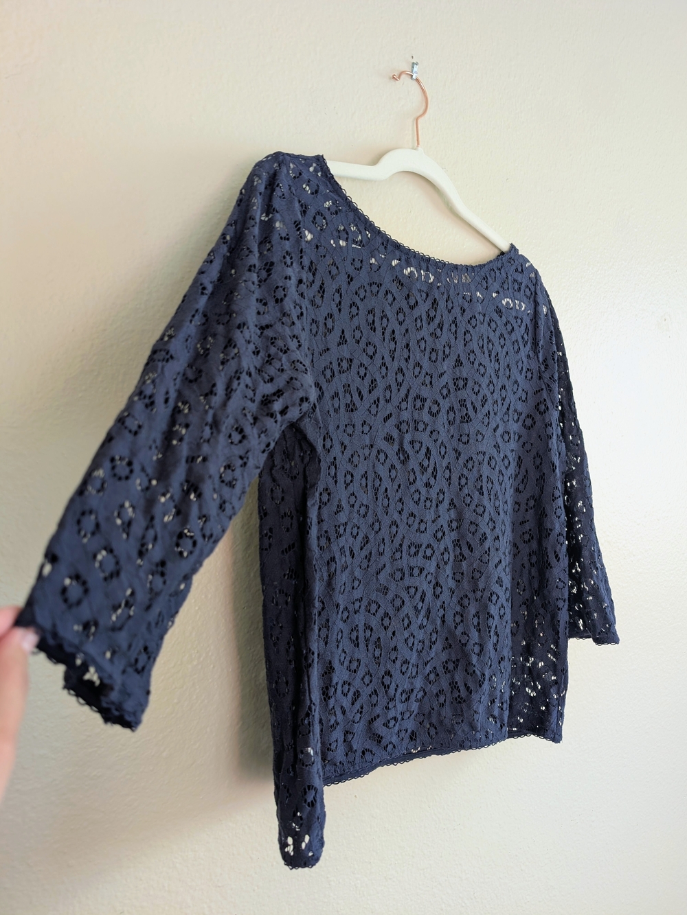 LOFT Boxy Lace Blouse in Navy Blue - Size Medium